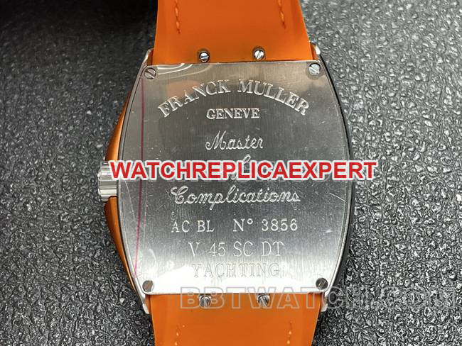 collectible watch V45 Franck Muller ABF factory blue dial orange leather braceletcaseback live photo
