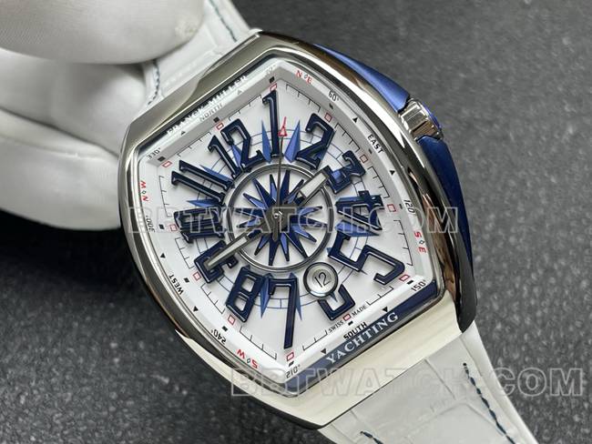 1:1replica watch V45 Franck Muller ABF factory white dial white leather braceletfront live photo
