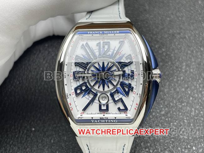 1:1replica watch V45 Franck Muller ABF factory white dial white leather braceletfront live photo