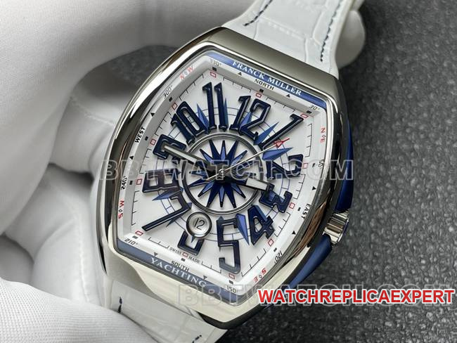 1:1replica watch V45 Franck Muller ABF factory white dial white leather braceletfront live photo