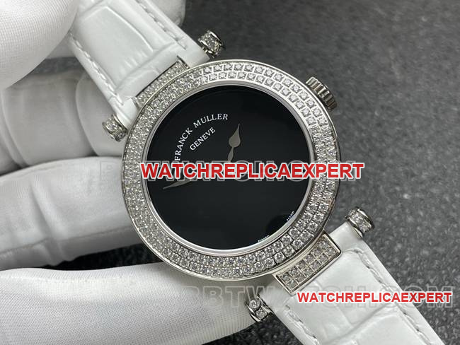 top-tier watch frank mill quartz ABF factory black dialdiamond bezel white leather braceletfront live photo