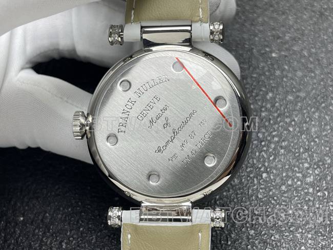 top-tier watch Frank Muller quartz ABF factory black dialdiamond bezel white leather braceletcaseback live photo