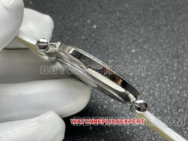 top-tier watch frank mill quartz ABF factory black dialdiamond bezel white leather braceletside live photo