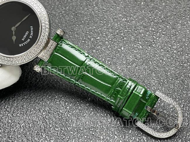 collectible watch frank mill quartz ABF factory black dialdiamond bezel green leather braceletbraceletlive photos