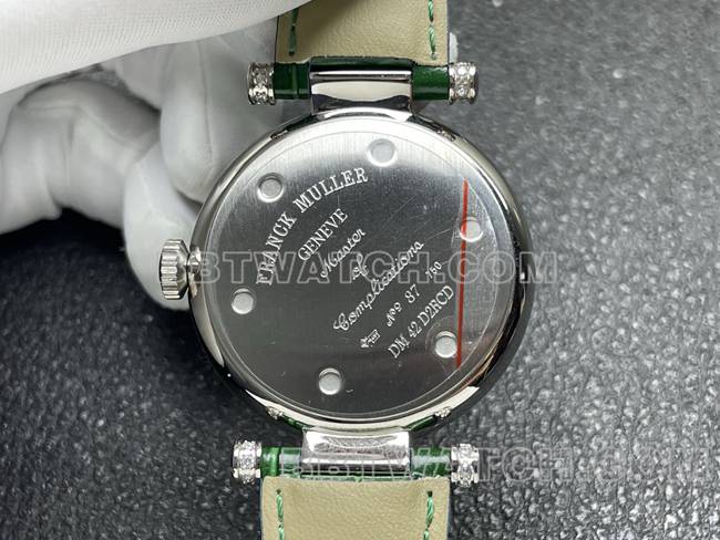 collectible watch frank mill quartz ABF factory black dialdiamond bezel green leather braceletcaseback live photo