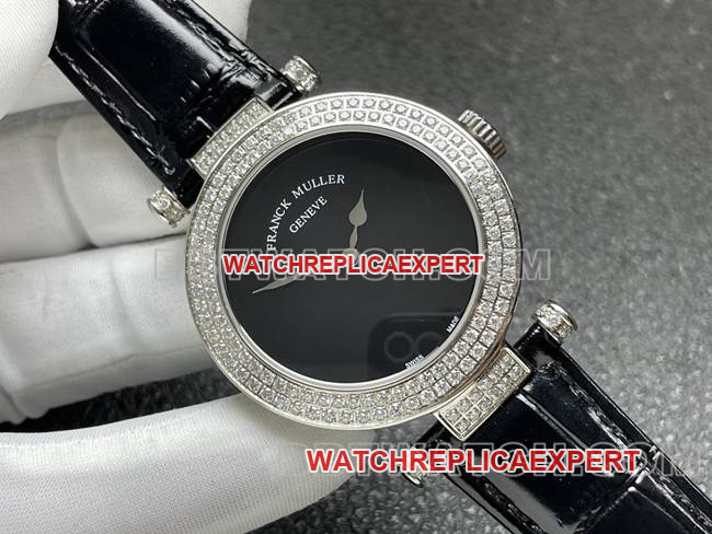 1:1replica watch frank mill quartz ABF factory black dialdiamond bezel black leather braceletfront live photo