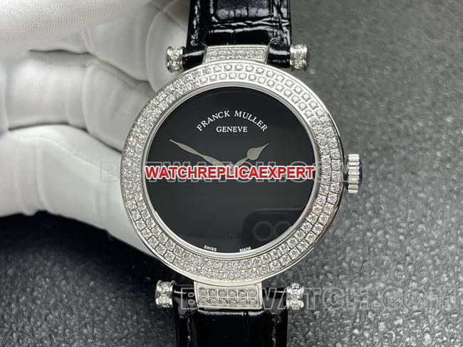 1:1replica watch frank mill quartz ABF factory black dialdiamond bezel black leather braceletfront live photo