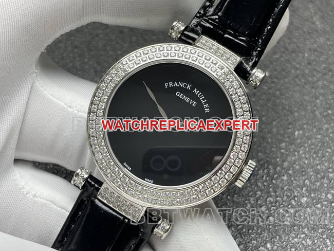 1:1replica watch frank mill quartz ABF factory black dialdiamond bezel black leather braceletfront live photo