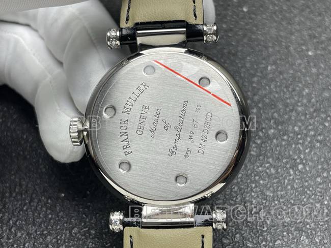 1:1replica watch frank Muller quartzABF factory black dialdiamond bezel black leather braceletcaseback live photo