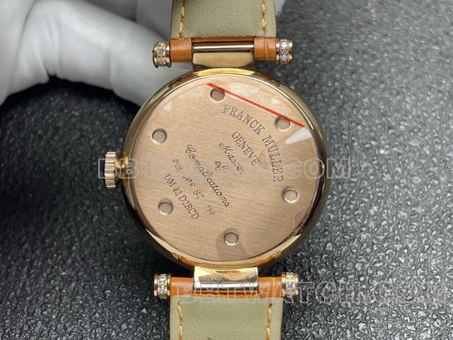 watch frank mill quartz ABF factory black dial gold diamond bezel orange leather braceletcaseback live photo