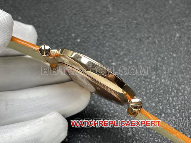 watch frank mill quartz ABF factory black dial gold diamond bezel orange leather braceletside live photo