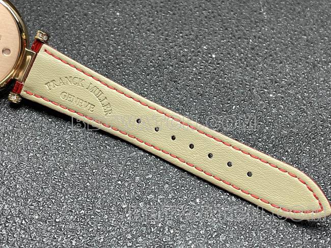 collectible watch frank mill quartz ABF factory black dial gold diamond bezel red leather braceletbraceletlive photos