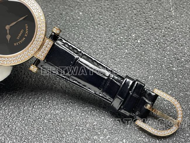 Frank Muller top-tier watchquartzABF factory black dial gold diamond bezel black leather braceletbraceletlive photos