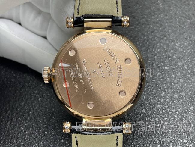 Franck Muller top-tier watchquartzABF factory black dial gold diamond bezel black leather braceletcaseback live photo