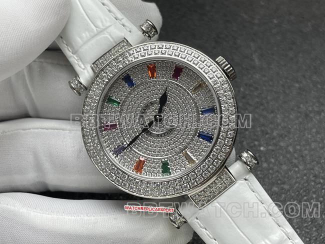 Frank Muller optimal watch quartzABF factory diamond bezel white leather braceletfront live photo