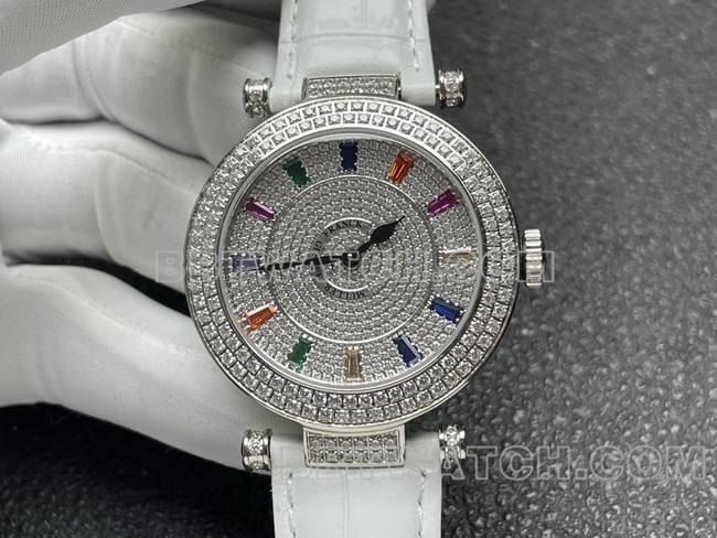 Frank Muller optimal watch quartzABF factory diamond bezel white leather braceletfront live photo