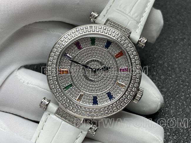Frank Muller optimal watch quartzABF factory diamond bezel white leather braceletfront live photo
