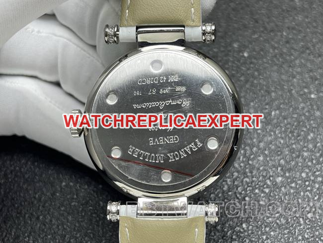 Frank Muller optimal watch quartzABF factory diamond bezel white leather braceletcaseback live photo