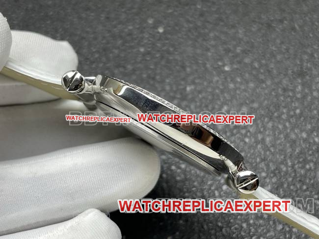 Frank Muller optimal watch quartzABF factory diamond bezel white leather braceletside live photo
