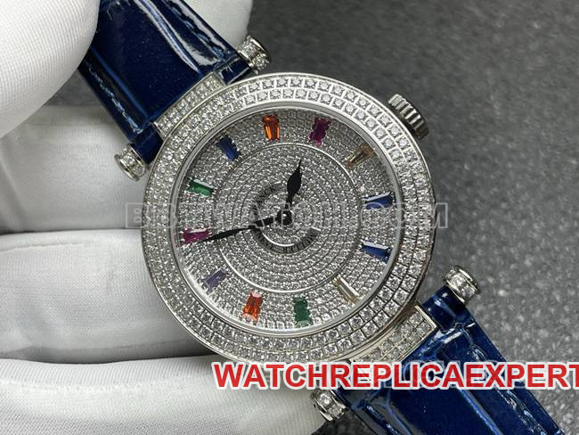 Frank Muller 1:1replica watch quartzABF factory diamond bezel blue leather braceletfront live photo