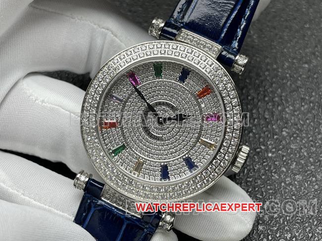 Frank Muller 1:1replica watch quartzABF factory diamond bezel blue leather braceletfront live photo