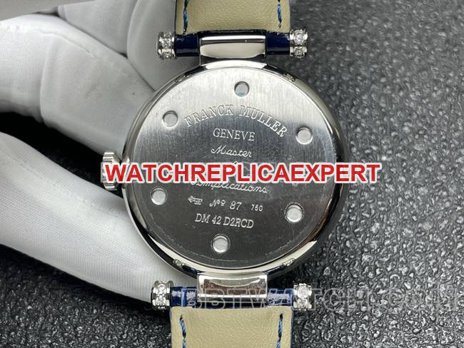 Frank Muller 1:1replica watch quartzABF factory diamond bezel blue leather braceletcaseback live photo