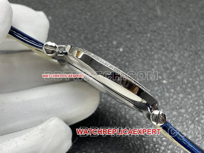 Frank Muller 1:1replica watch quartzABF factory diamond bezel blue leather braceletside live photo