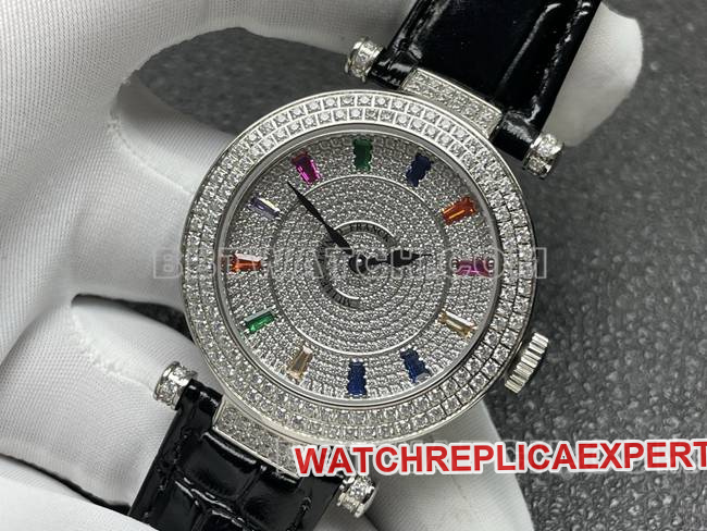 Frank Muller watch quartzABF factory diamond bezel black leather braceletfront live photo