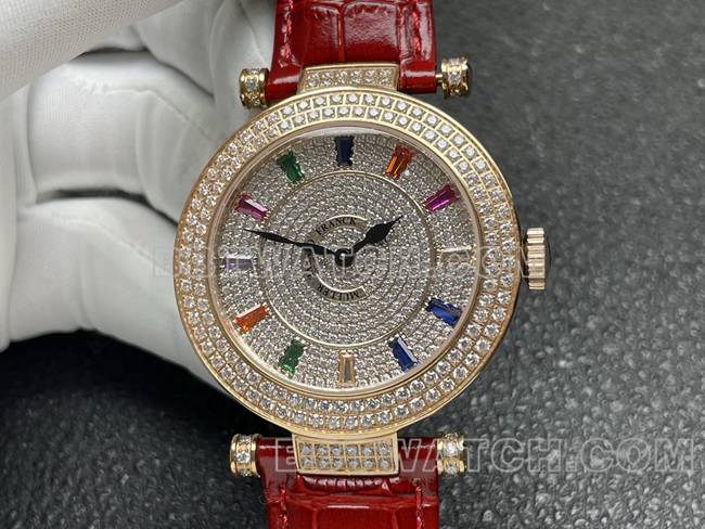 Frank Muller collectible watch quartzABF factory diamond plate gold diamond bezel red leather braceletfront live photo