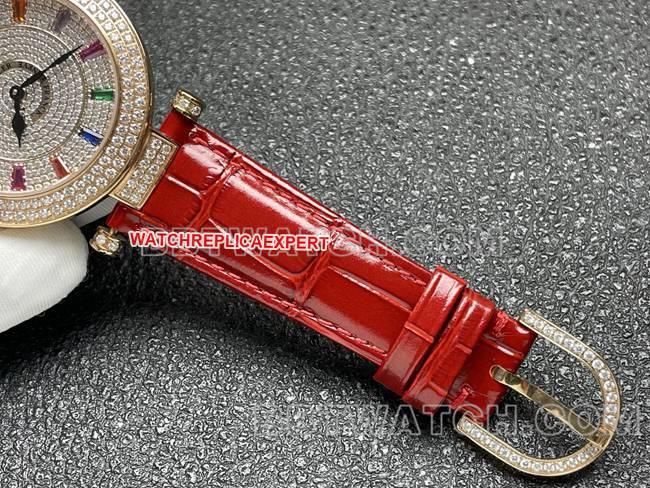 Frank Muller collectible watch quartzABF factory diamond plate gold diamond bezel red leather braceletbraceletlive photos