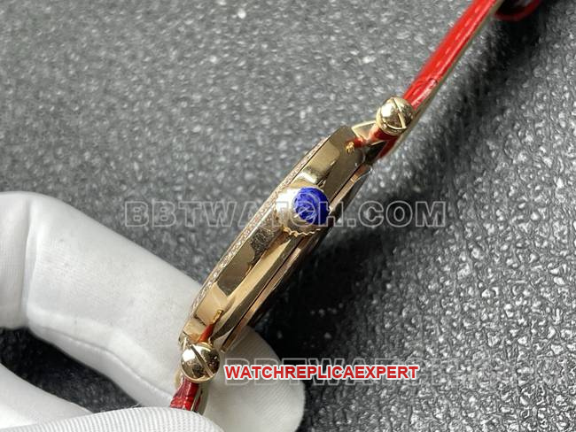 Frank Muller collectible watch quartzABF factory diamond plate gold diamond bezel red leather braceletside live photo