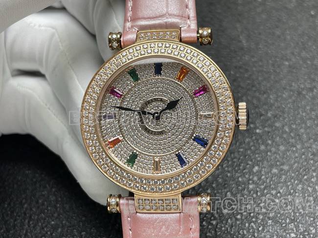 Frank Muller quartztop-tier watch ABF factory diamond plate gold diamond bezel pink leather braceletfront live photo