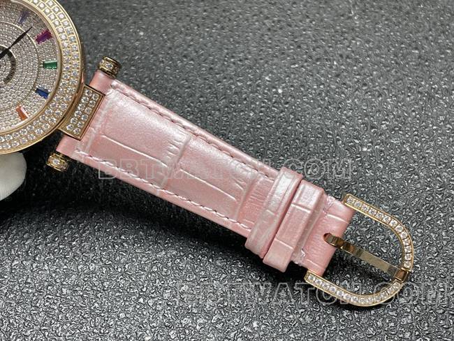 Franck Muller quartztop-tier watch ABF factory diamond plate gold diamond bezel pink leather braceletbraceletlive photos