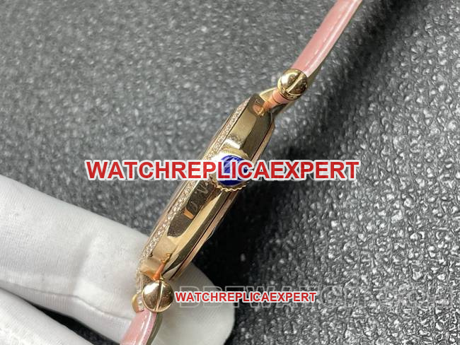 Franck Muller quartztop-tier watch ABF factory diamond plate gold diamond bezel pink leather braceletside live photo