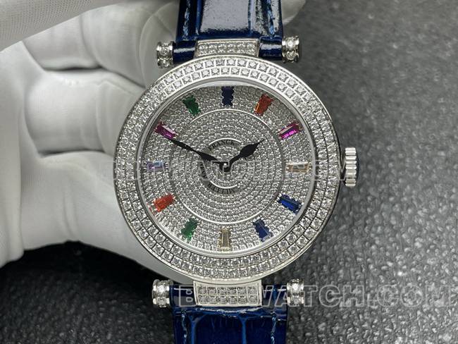 Frank Muller 1:1replica watch quartzABF factory diamond bezel blue leather braceletfront live photo