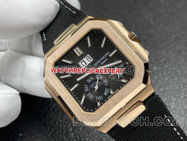 collectible watch P1 factory Patek PhilippeCUBITUSblack dialrose gold5822P-001front live photo