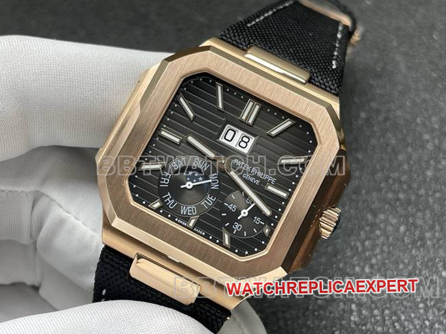collectible watch P1 factory Patek PhilippeCUBITUSblack dialrose gold5822P-001front live photo