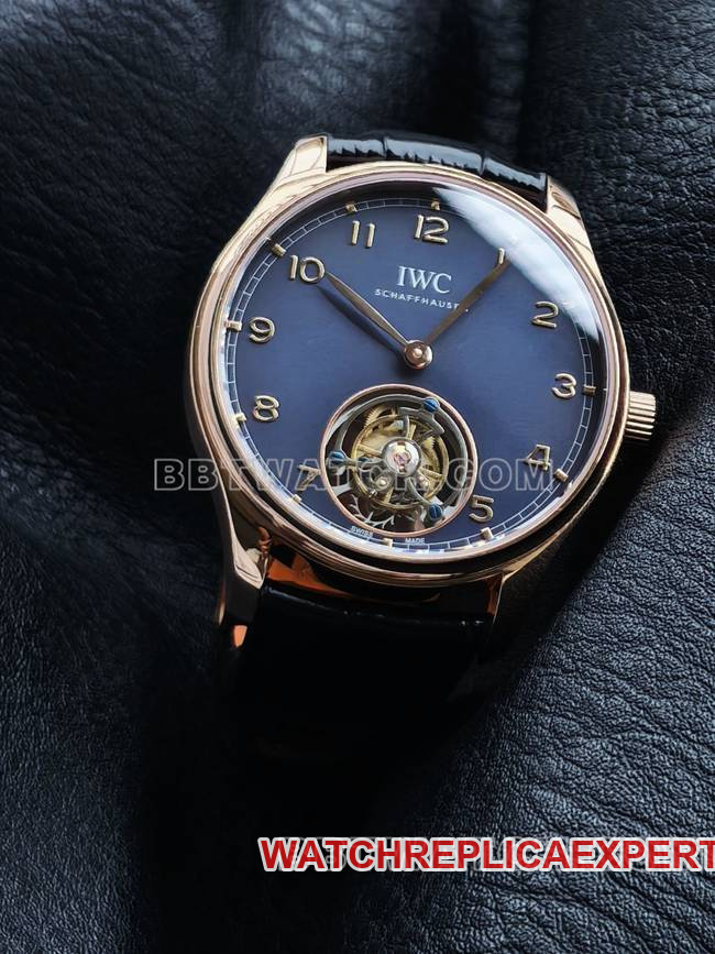 1:1replica watch TUR factory IWC Portugal rose goldblue dialtourbillonfront live photo
