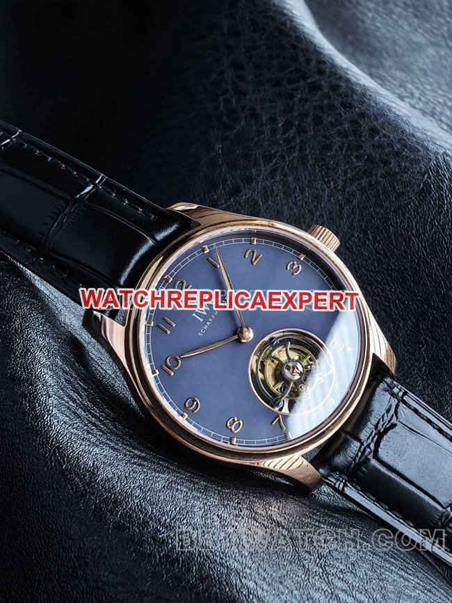1:1replica watch TUR factory IWC Portugal rose goldblue dialtourbillonfront live photo