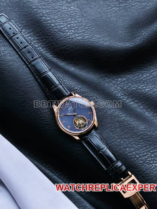 1:1replica watch TUR factory IWC Portugal rose goldblue dialtourbillonfront live photo