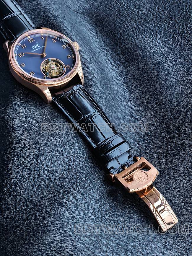 1:1replica watch TUR factory IWC Portugal rose goldblue dialtourbillonbraceletlive photos