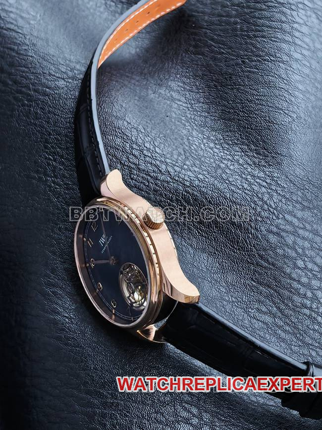 1:1replica watch TUR factory IWC Portugal rose goldblue dialtourbillonside live photo