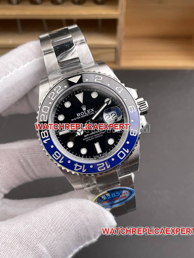 1:1replica watch ERF factory GMT-MasterRolexblack dialBatman bezel3285 mechanical front live photo