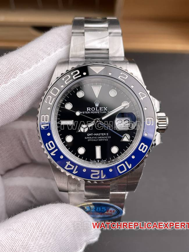 1:1replica watch ERF factory GMT-MasterRolexblack dialBatman bezel3285 mechanical front live photo