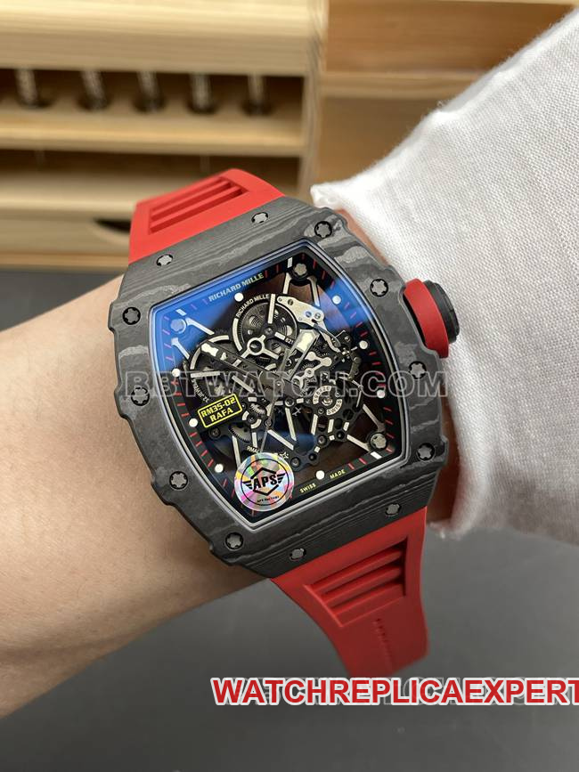 collectible watch APS factory Richard Mille carbon fiber red ring RM35-02 wearing live photos