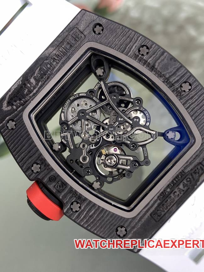APS factory Richard Mille carbon fiber white rubber bracelet RM055caseback live photo