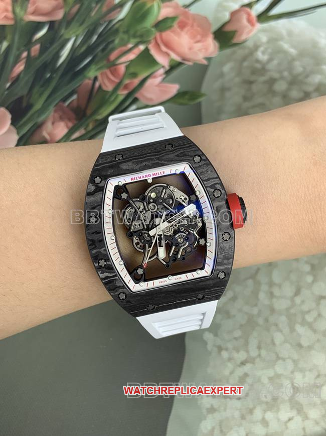 APS factory Richard Mille carbon fiber white rubber bracelet RM055 wearing live photos