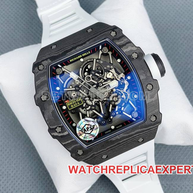 1:1replica watch APS factory Richard Mille carbon fiber white rubber bracelet RM35-02front live photo