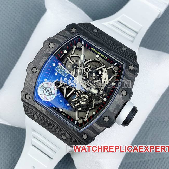 1:1replica watch APS factory Richard Mille carbon fiber white rubber bracelet RM35-02front live photo
