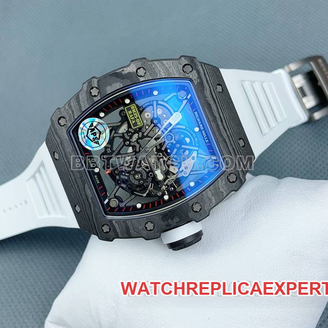 1:1replica watch APS factory Richard Mille carbon fiber white rubber bracelet RM35-02front live photo